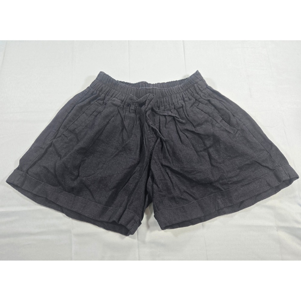 Zara Kids Navy Blue Linen Blend Elastic Waist Cuffed Shorts Size M